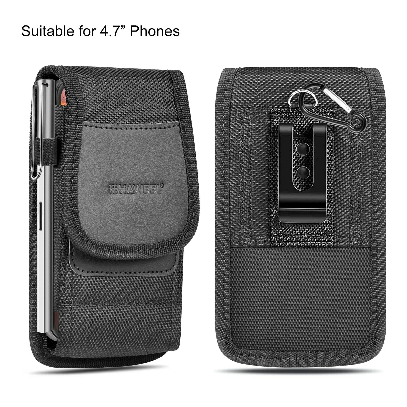 HAWEEL HWL2171B Vertical Cellphone Storage Pouch Nylon Men Waist Belt Hanging Bag for Phone within 4.7-inch