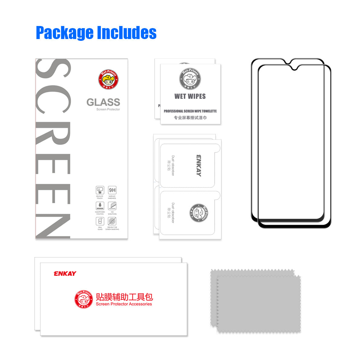 ENKAY HAT PRINCE 2Pcs for Oppo A16e Film Anti-scratch 9H Hardness 2.5D Edge Screen Protector