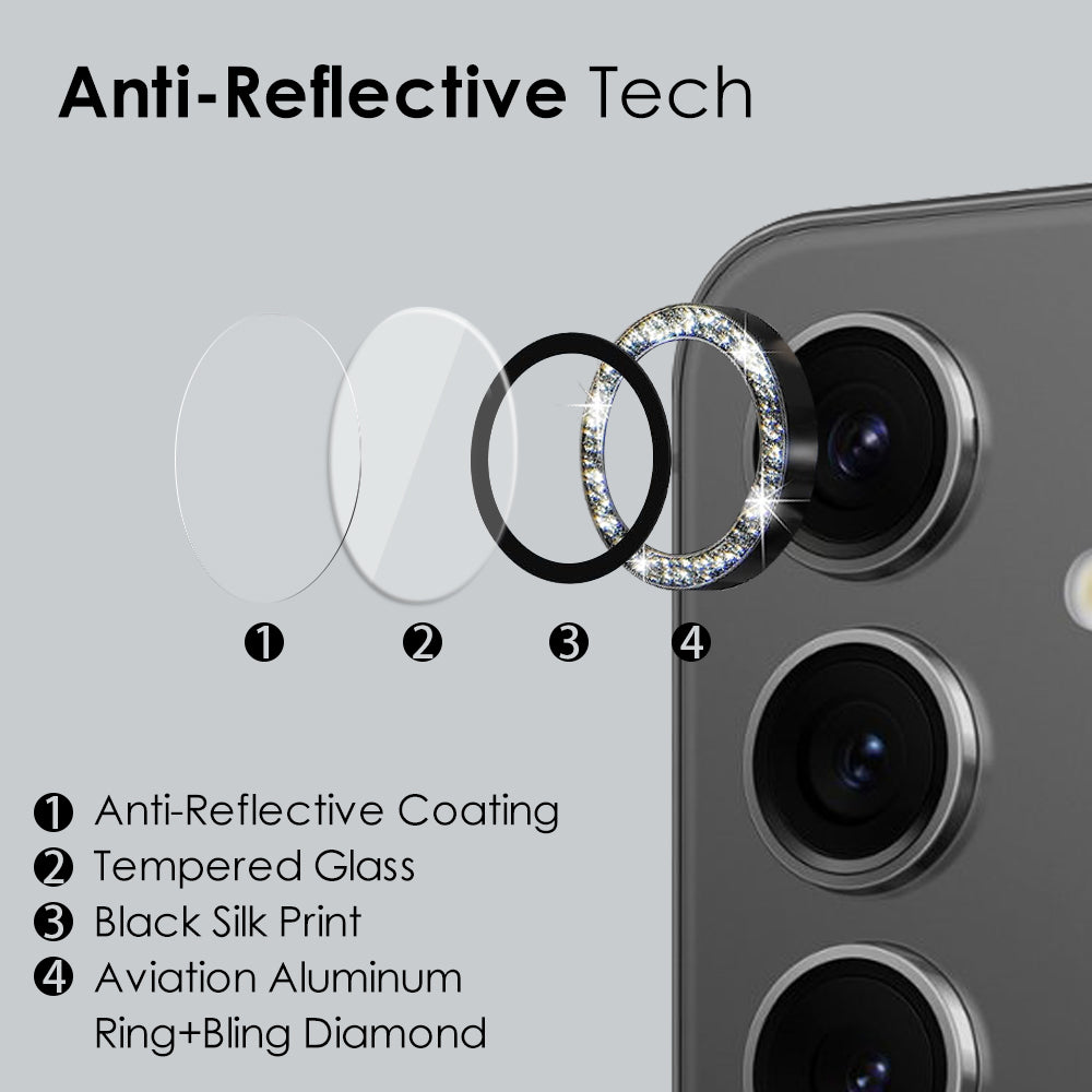 NORTHJO For Samsung Galaxy S24+ 1 Set Camera Lens Protector Glitter Metal Ring Ultra Clear Lens Film