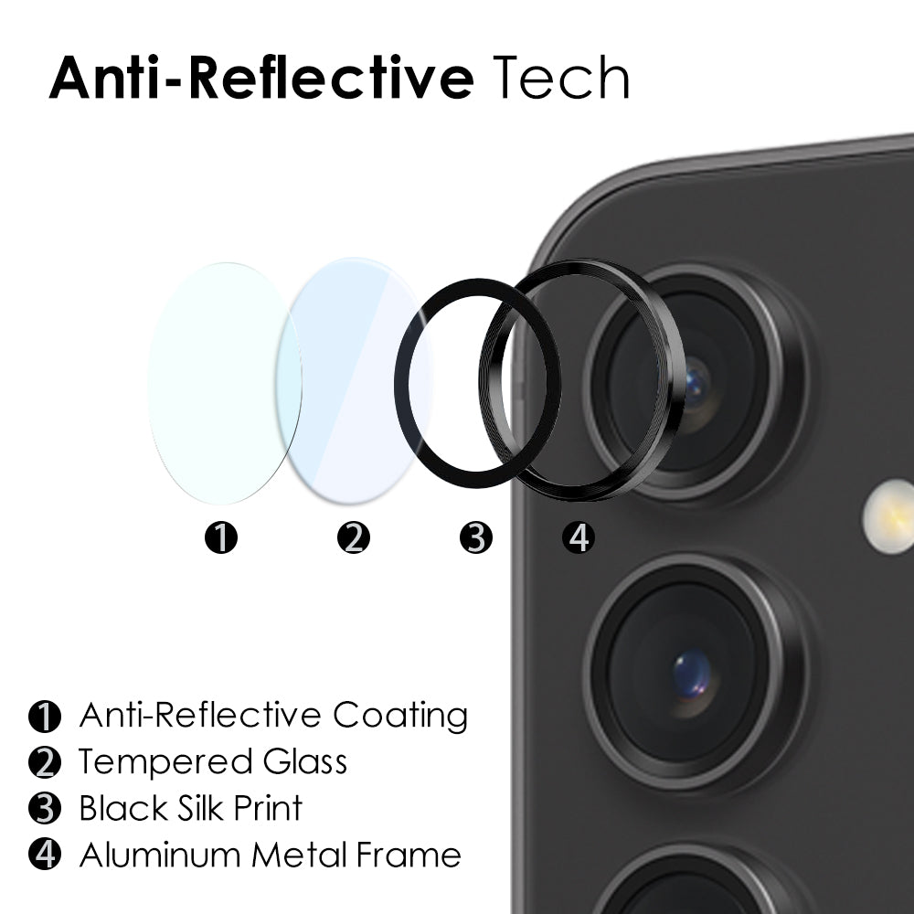 NORTHJO 1 Set For Samsung Galaxy S23 FE Camera Lens Protector Tempered Glass Rear Lens Film with CD Vein Metal Ring