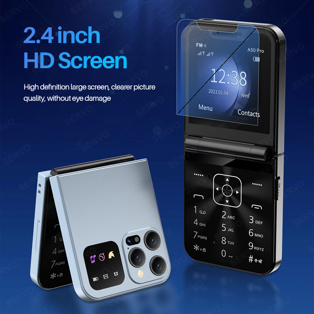 SERVO A50 Pro Dual SIM Flip 2G Bar Phone for Seniors