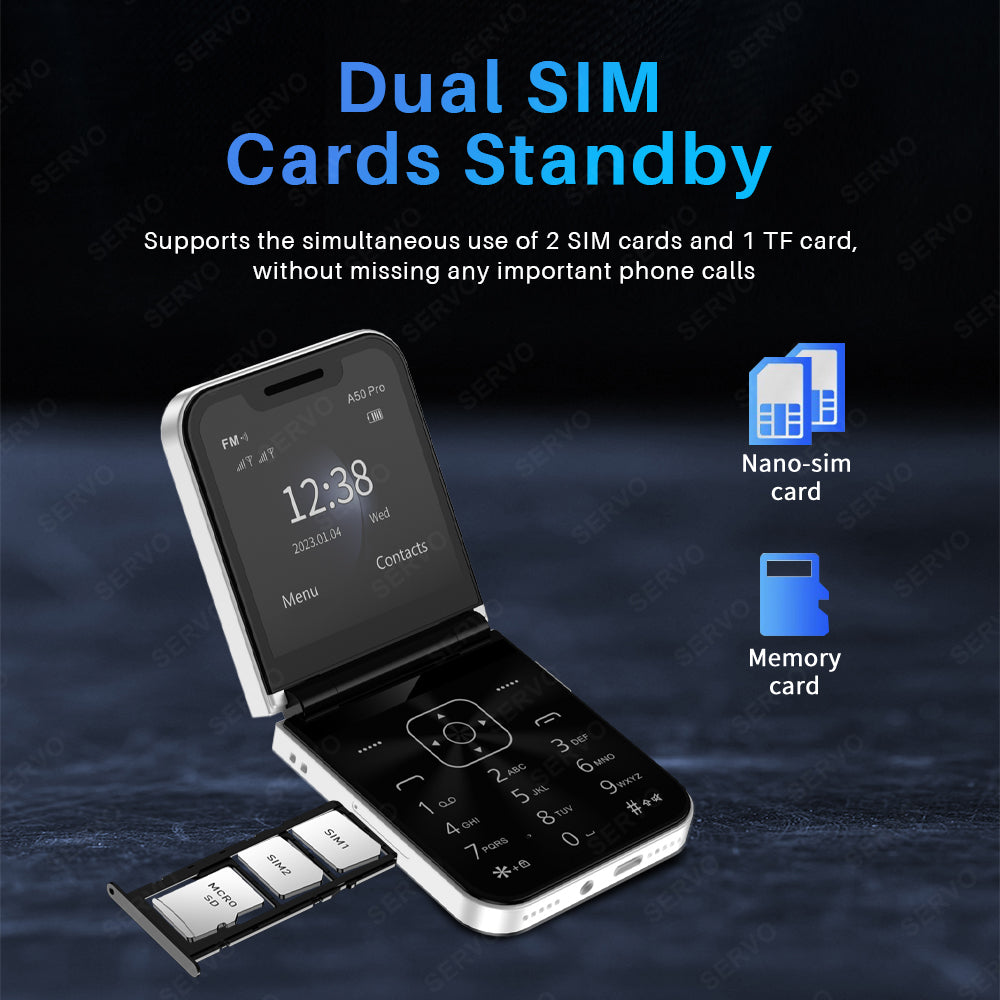 SERVO A50 Pro Dual SIM Flip 2G Bar Phone for Seniors
