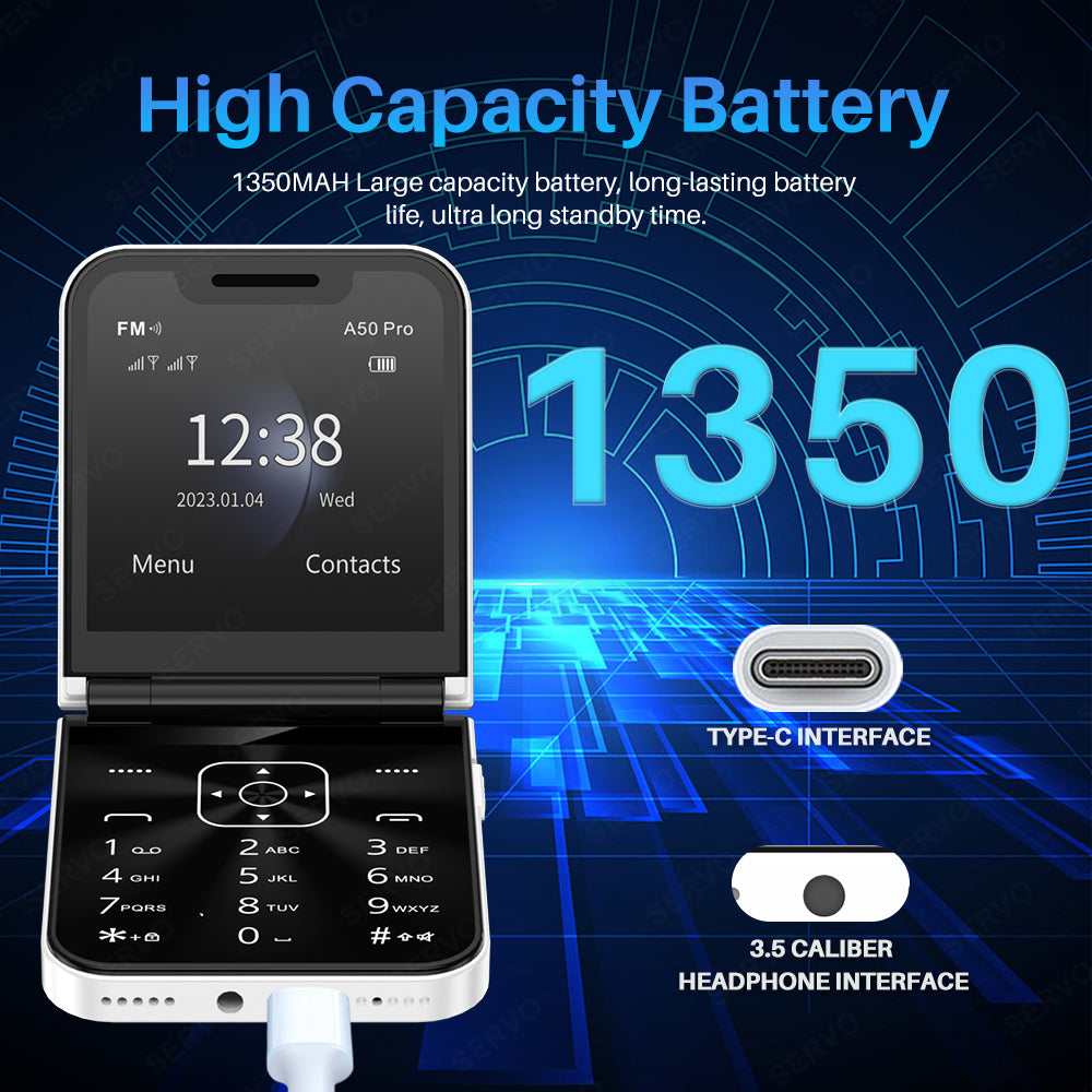 SERVO A50 Pro Dual SIM Flip 2G Bar Phone for Seniors