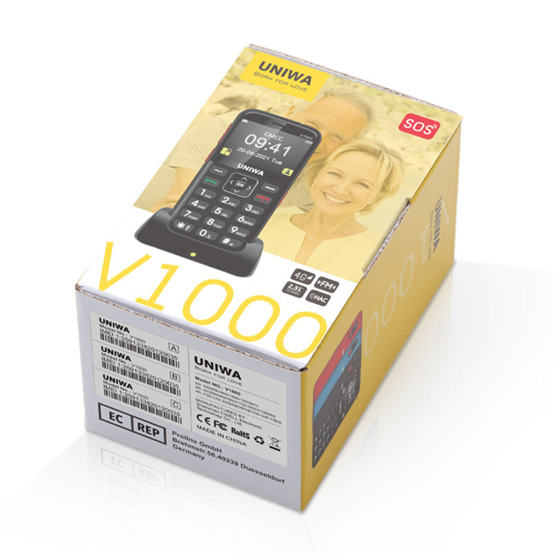UNIWA V1000 4G Cellphone 2.31-inch 0.3MP Camera Big Button Bar Phone, EU Version