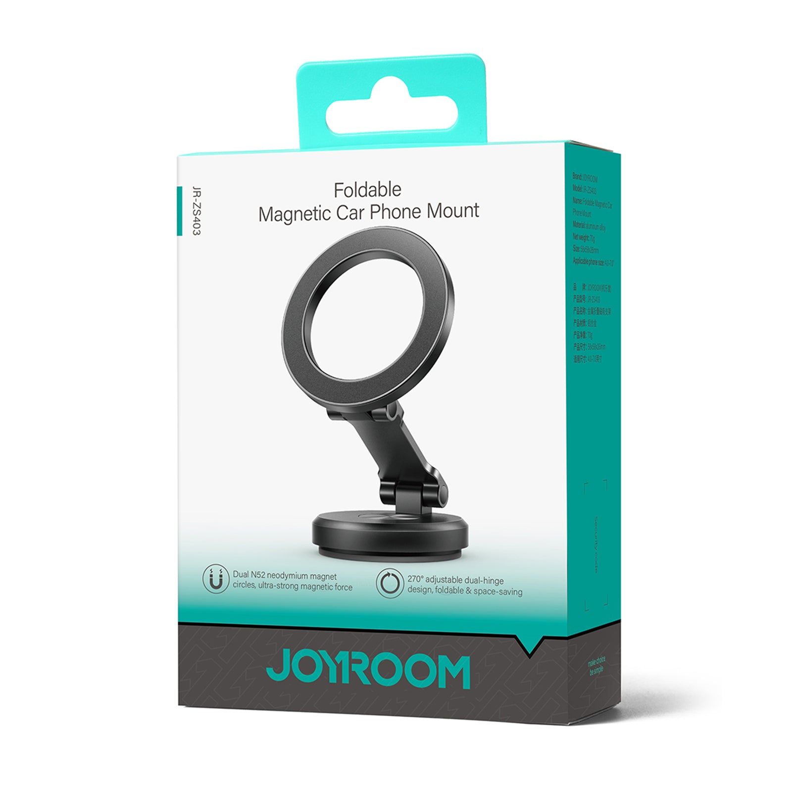 JOYROOM JR-ZS403 Metal Car Dashboard Magnetic Phone Holder Foldable Bracket for iPhone 16 / 16 Ultra / 16 Pro / 16 Pro Max