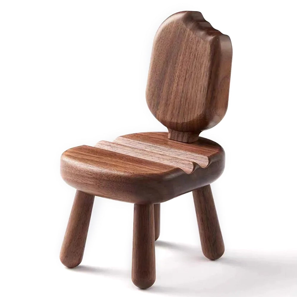 SJJ-HHTM-1 Chair-Shaped Creative Phone Holder for iPhone 16 / 16 Ultra / 16 Pro / 16 Pro Max Walnut Solid Wood Tablet Mobile Phone Stand