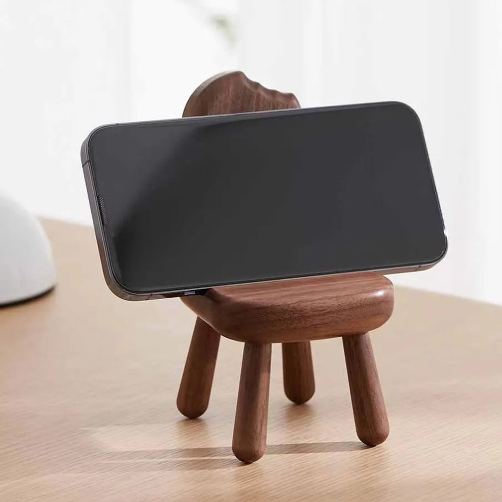 SJJ-HHTM-1 Chair-Shaped Creative Phone Holder for iPhone 16 / 16 Ultra / 16 Pro / 16 Pro Max Walnut Solid Wood Tablet Mobile Phone Stand