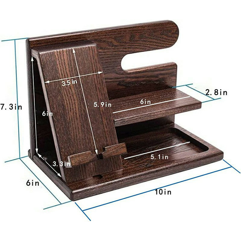 23335 Office Home Desktop Wooden Phone Charging Stand Glasses Watch Sundries Storage Rack