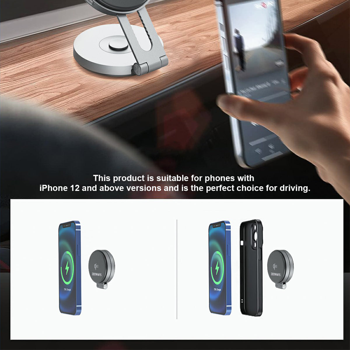 BENWIS PA-MCM-1-GY 15W Magnetic Wireless Charger Foldable Charging Stand Phone Charger