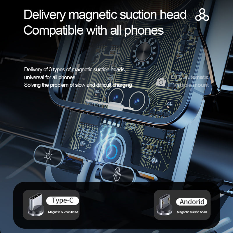 F18 Car Wireless Charger Infrared Sensor Aluminum Alloy+PC Phone Charging Bracket with 2 Magnetic Plugs