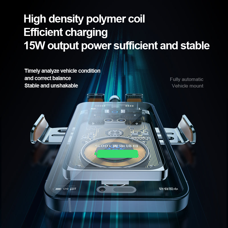 F18 Car Wireless Charger Infrared Sensor Aluminum Alloy+PC Phone Charging Bracket with 2 Magnetic Plugs