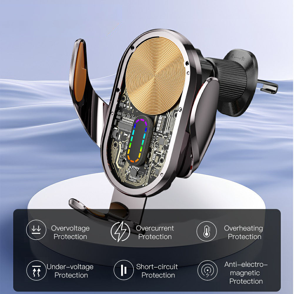 ESSAGER Music Pickup Lighting Car Phone Holder Wireless Charger with Hook+Suction Cup Bottom