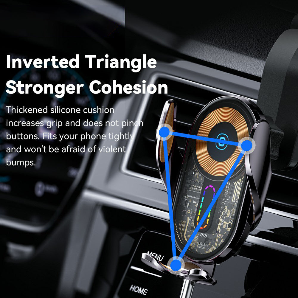 ESSAGER Music Pickup Lighting Car Phone Holder Wireless Charger with Hook+Suction Cup Bottom