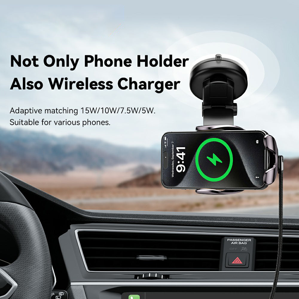 ESSAGER Music Pickup Lighting Car Phone Holder Wireless Charger with Hook+Suction Cup Bottom