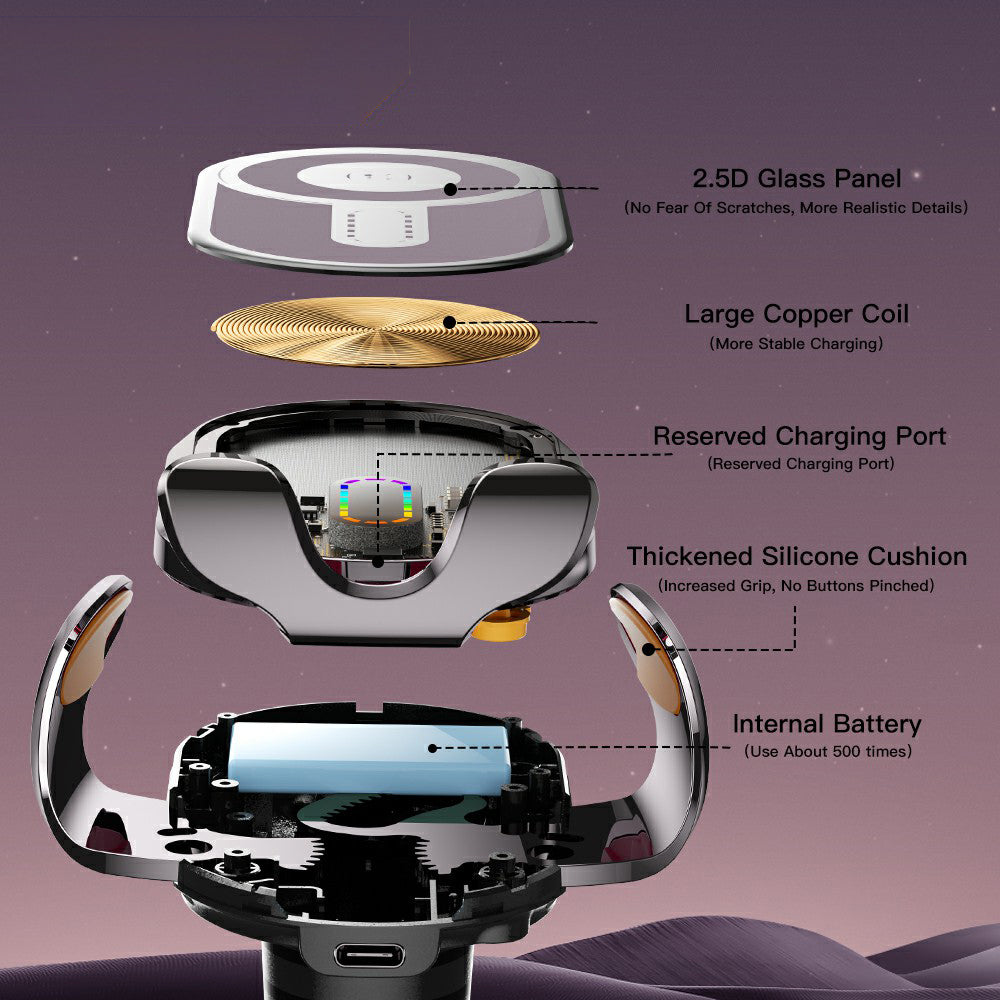 ESSAGER Music Pickup Lighting Car Phone Holder Wireless Charger with Hook+Suction Cup Bottom