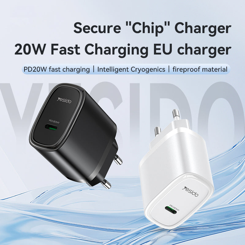 YESIDO YC57 EU Plug USB-C Charger 20W Powerport Compact High Speed Wall Charger