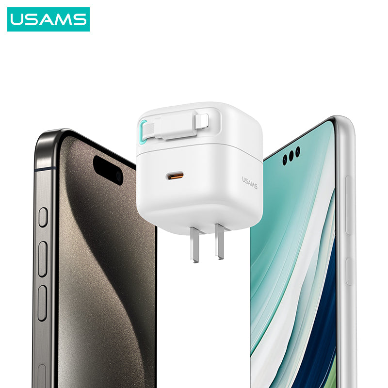 USAMS US-CC212 XMF Series PD 35W GaN Fast Charger with 8Pin Magnetic Retractable Cable Module, CN Plug
