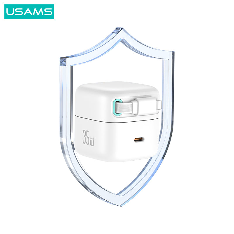 USAMS US-CC212 XMF Series PD 35W GaN Fast Charger with 8Pin Magnetic Retractable Cable Module, CN Plug