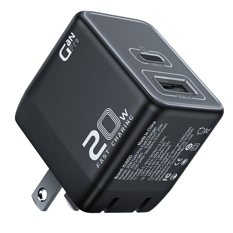XUNDD XDCH-065 20W Fast Charging Block Type-C+USB-A GaN Power Adapter