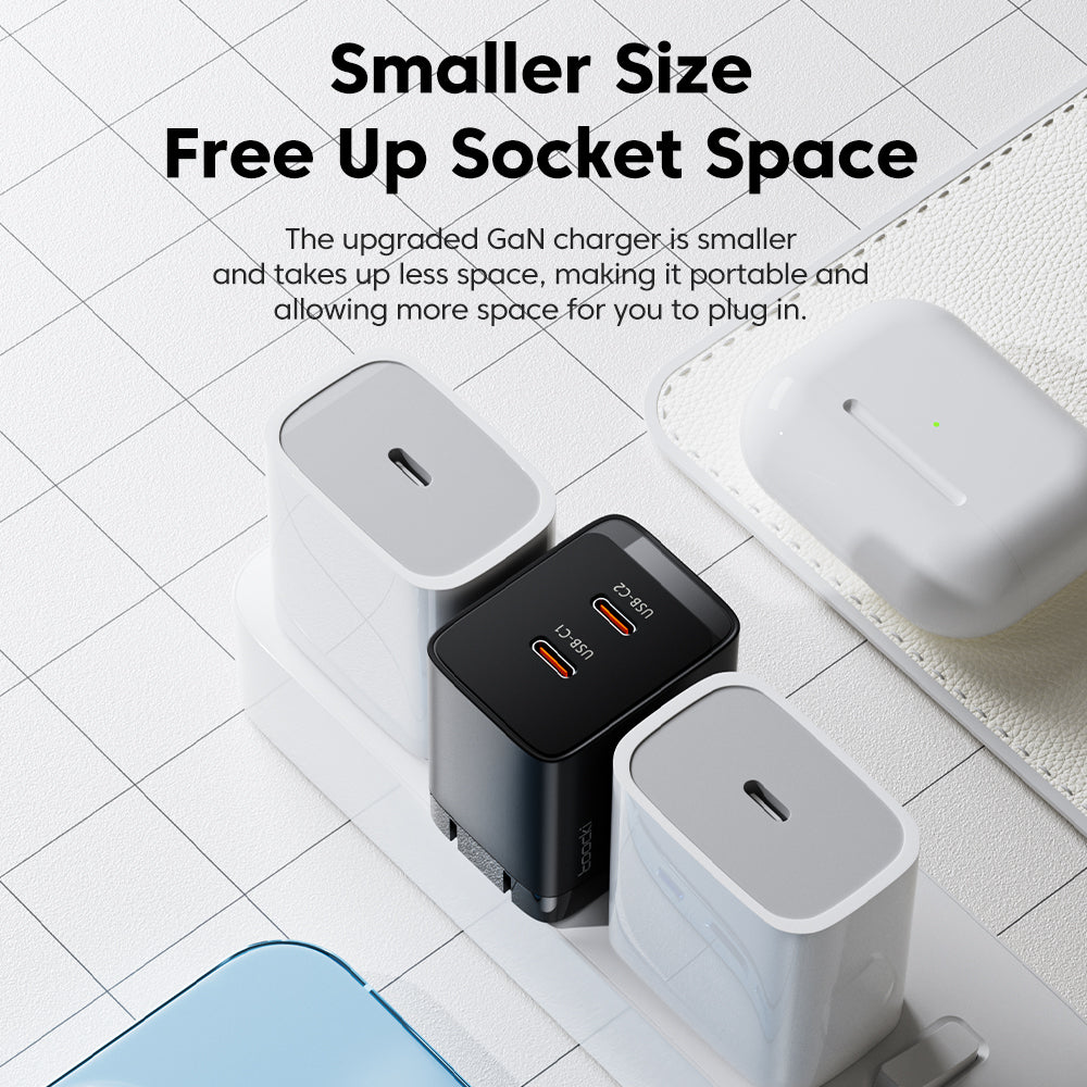 TOOCKI P040AE10A2C0 PD 40W GaN Wall Charger Dual Type-C Phone Fast Charging Adapter