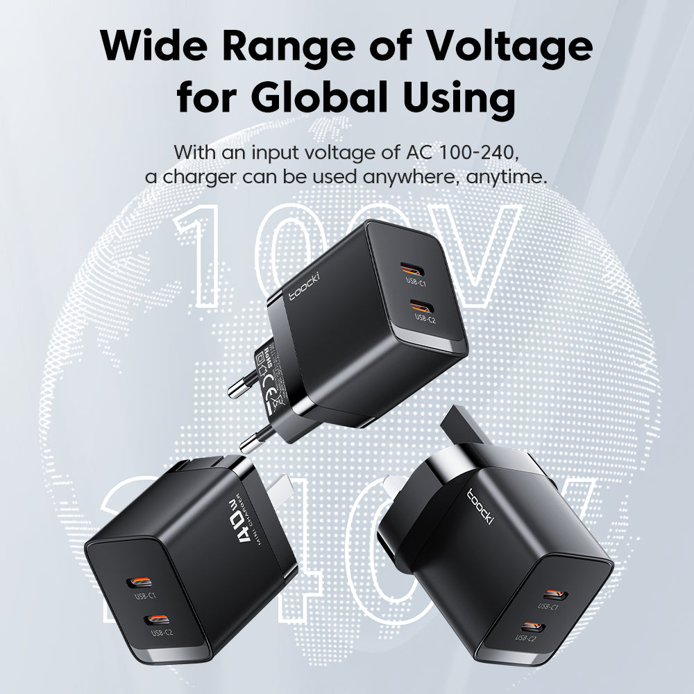 TOOCKI P040AE10A2C0 PD 40W GaN Wall Charger Dual Type-C Phone Fast Charging Adapter
