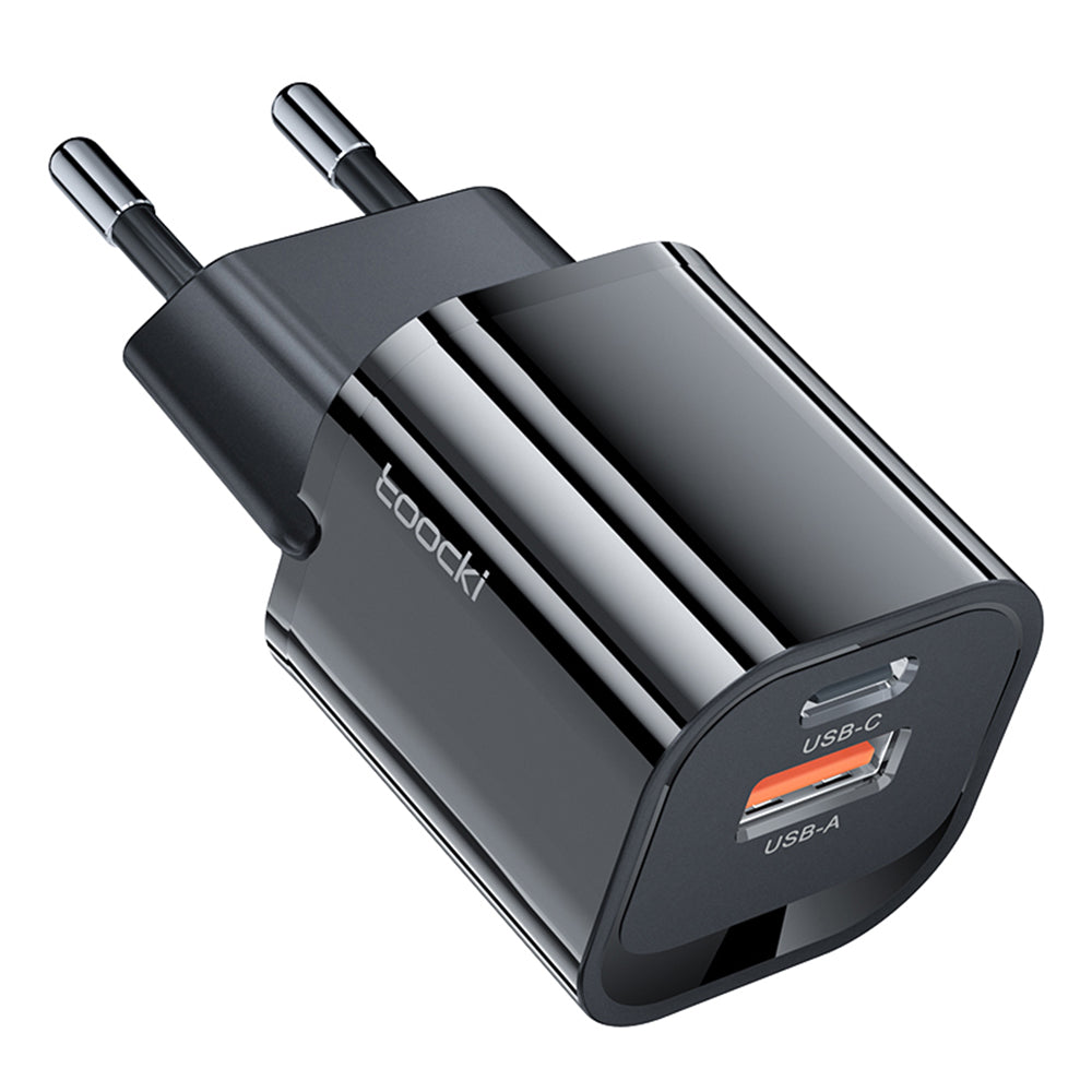 TOOCKI USB-A + Type-C Dual Ports PD 33W Fast Charger Portable GaN Power Adapter