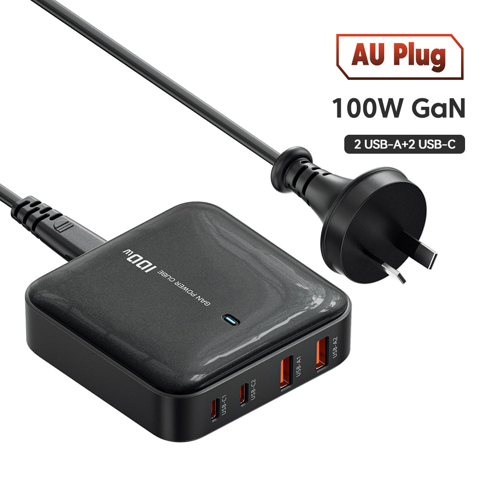 TOOCKI 100W High Power GaN Desktop Charger with 1.5m AC Cable, 2 Type-C+2 USB-A