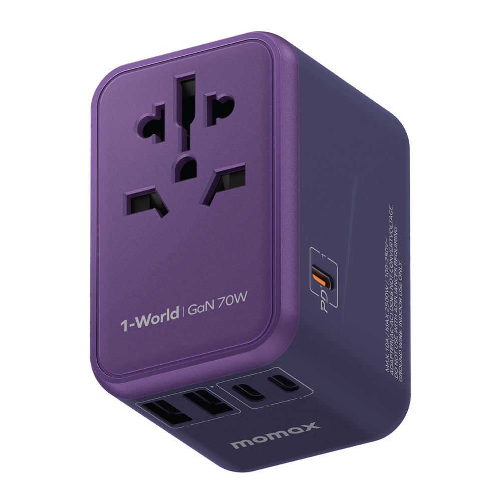 MOMAX UA8A 1-World PD 70W GaN 5 Ports + AC Travel Adapter Global Wall Charger