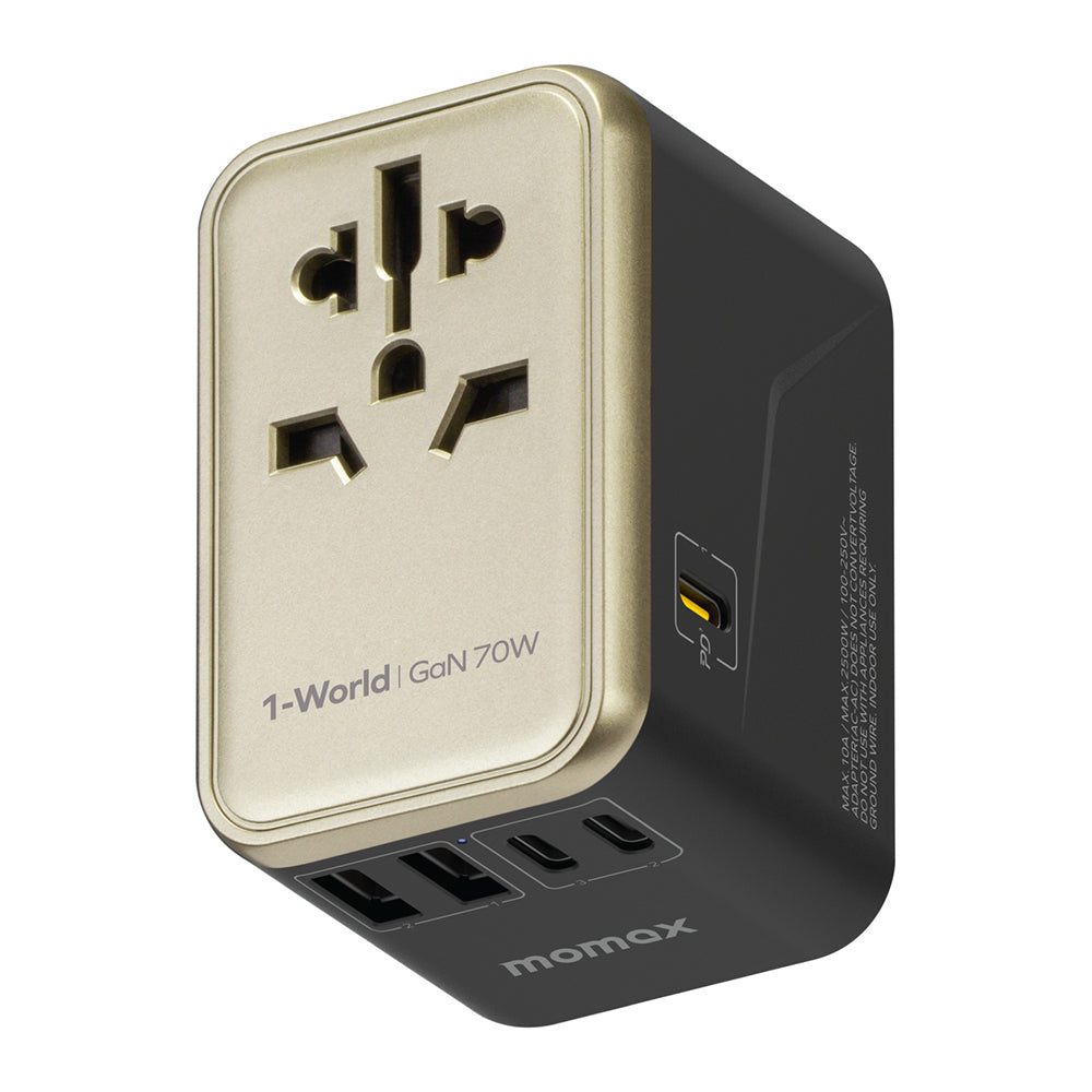 MOMAX UA8A 1-World PD 70W GaN 5 Ports + AC Travel Adapter Global Wall Charger