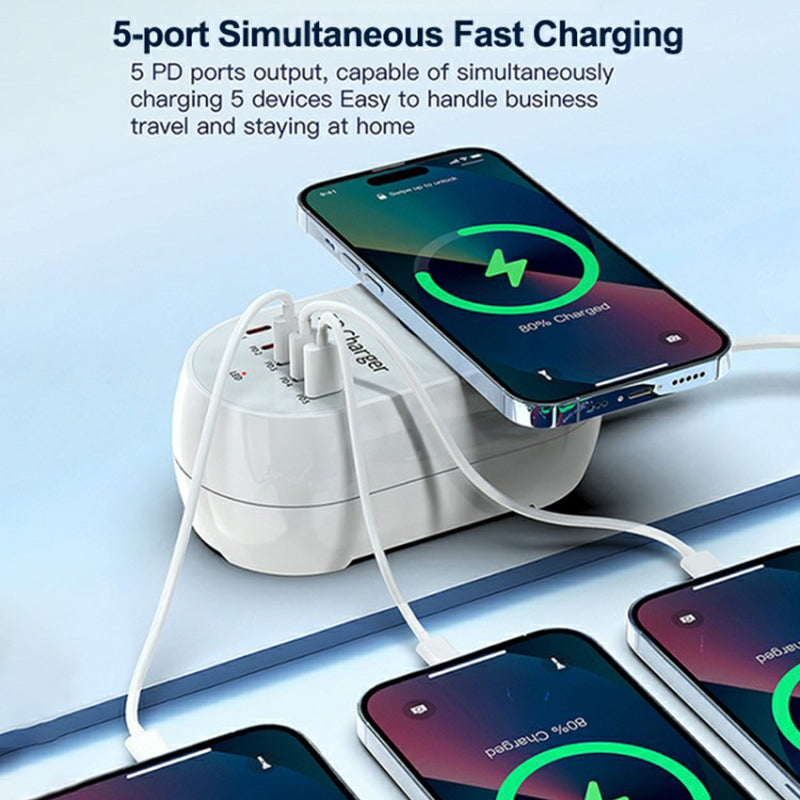 WLX-810C Five PD Ports 140W GaN Desktop Charger Support 15W Wireless Charging