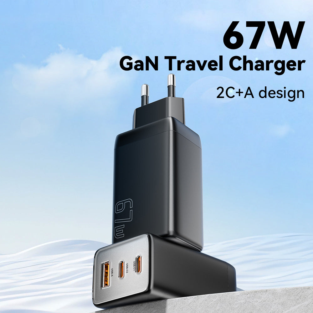 ESSAGER 67W High Power GaN Travel Adapter USB-A + 2 Type-C Portable Wall Charger