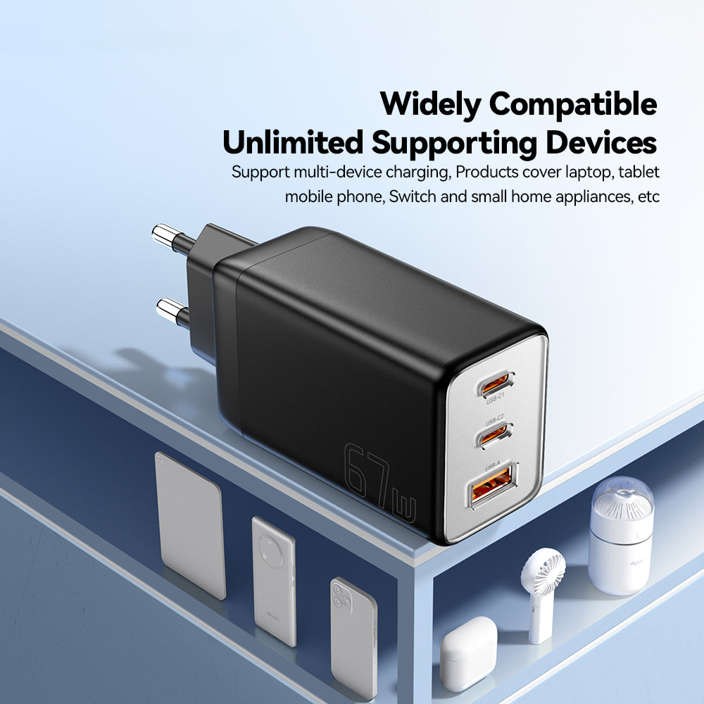 ESSAGER 67W High Power GaN Travel Adapter USB-A + 2 Type-C Portable Wall Charger