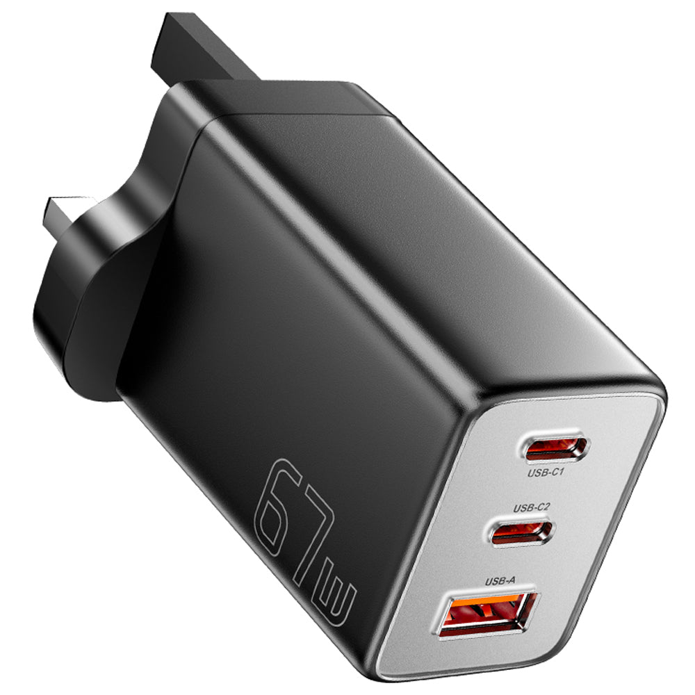 ESSAGER 67W High Power GaN Travel Adapter USB-A + 2 Type-C Portable Wall Charger