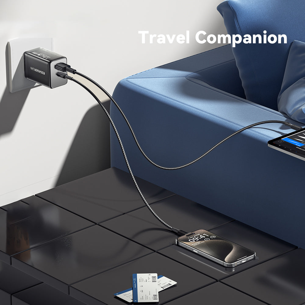 ESSAGER ES-CD40 45W GaN Travel Charger Type-C + USB-A Phone Tablet Power Adapter
