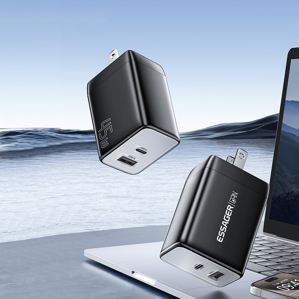 ESSAGER ES-CD40 45W GaN Travel Charger Type-C + USB-A Phone Tablet Power Adapter