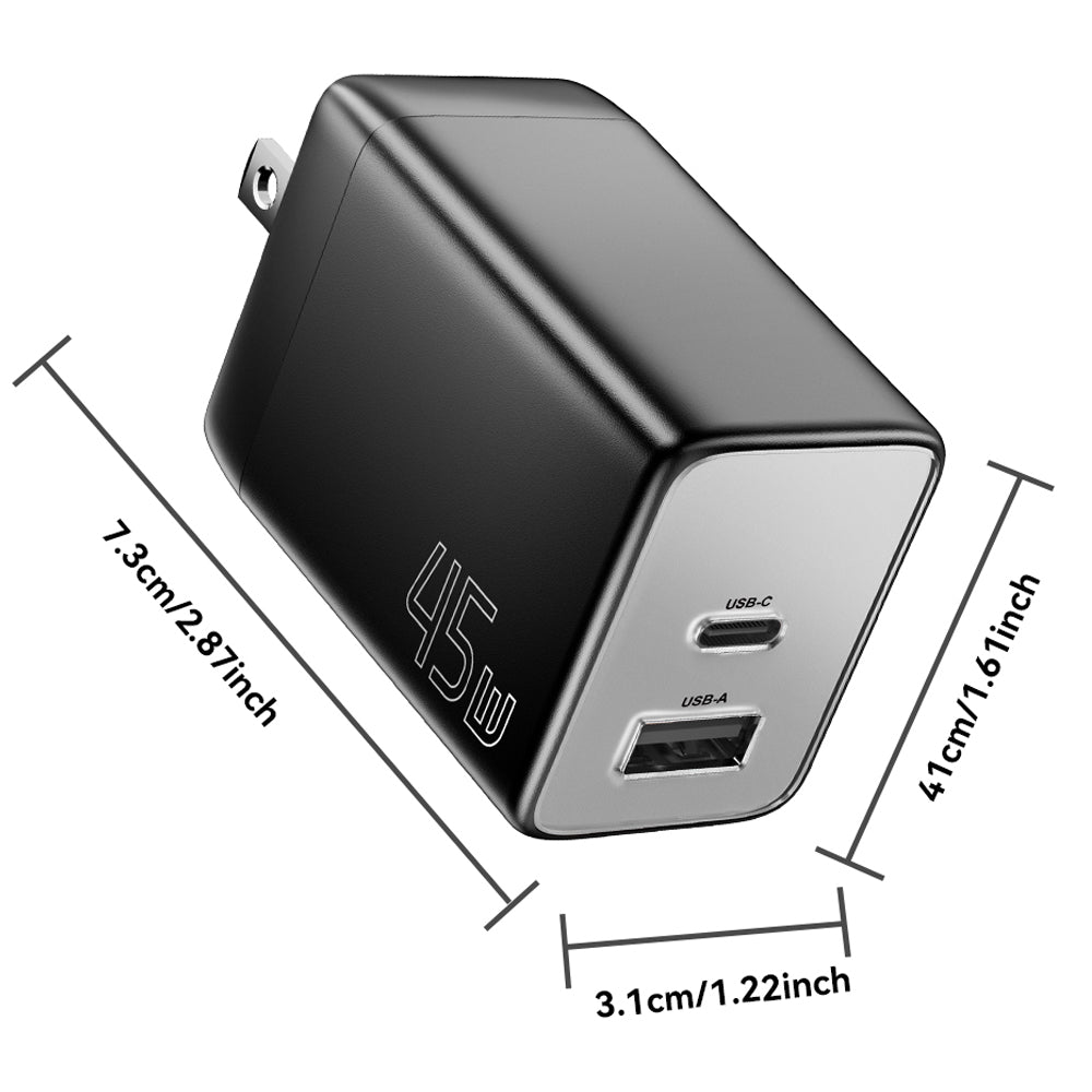 ESSAGER ES-CD40 45W GaN Travel Charger Type-C + USB-A Phone Tablet Power Adapter