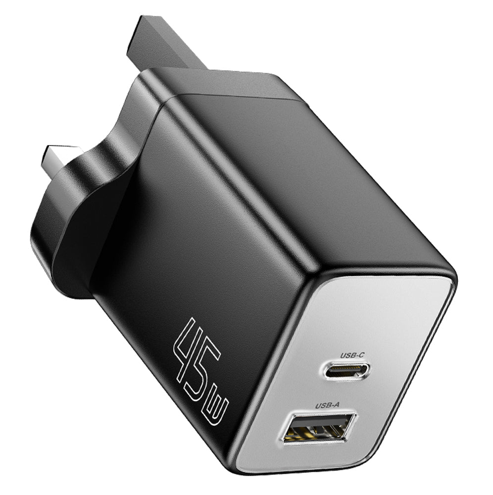 ESSAGER ES-CD40 45W GaN Travel Charger Type-C + USB-A Phone Tablet Power Adapter