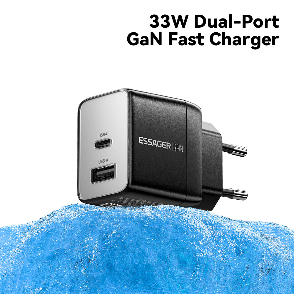 ESSAGER PD 33W Fast Charging Wall Charger USB-A + Type-C Travel GaN Adapter