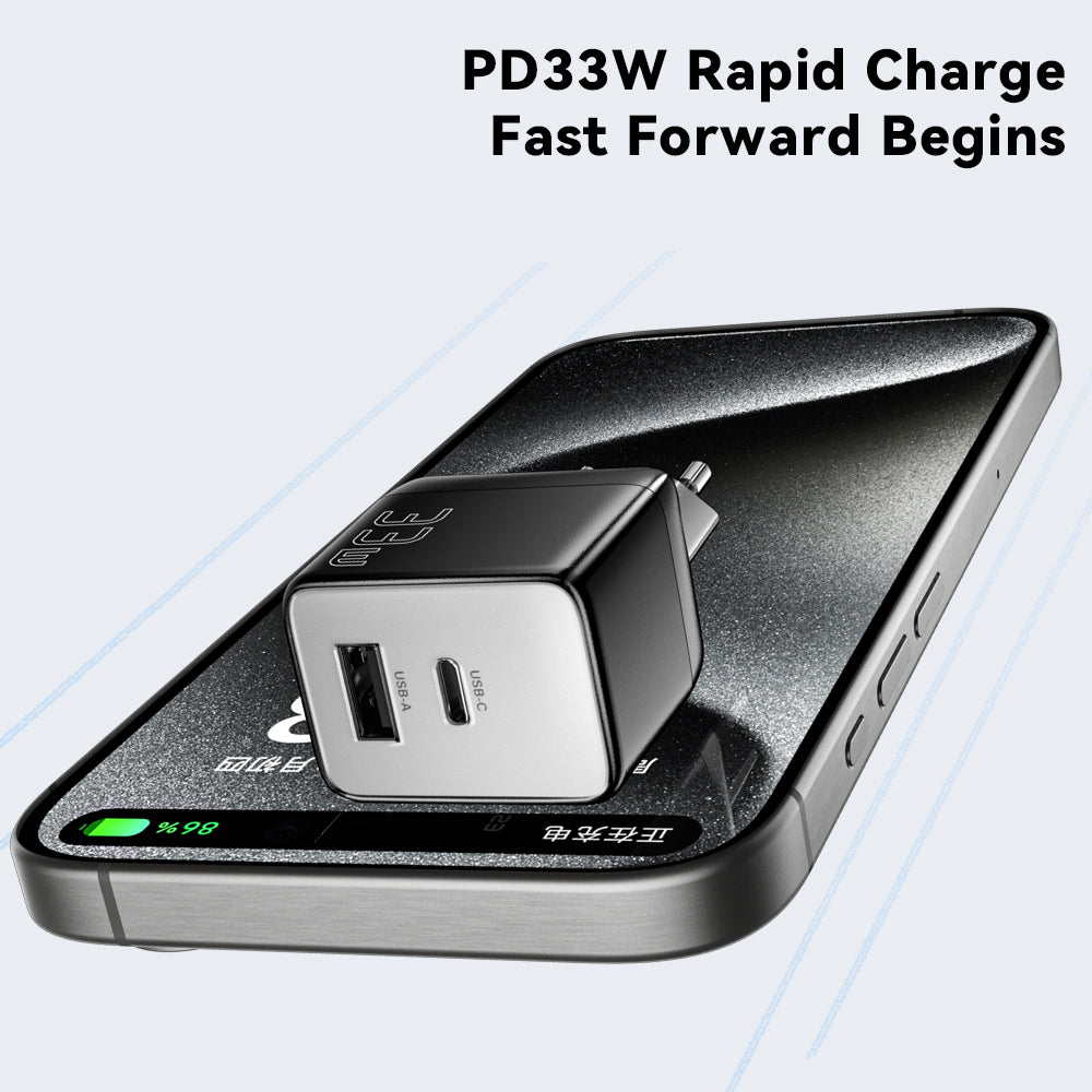 ESSAGER PD 33W Fast Charging Wall Charger USB-A + Type-C Travel GaN Adapter