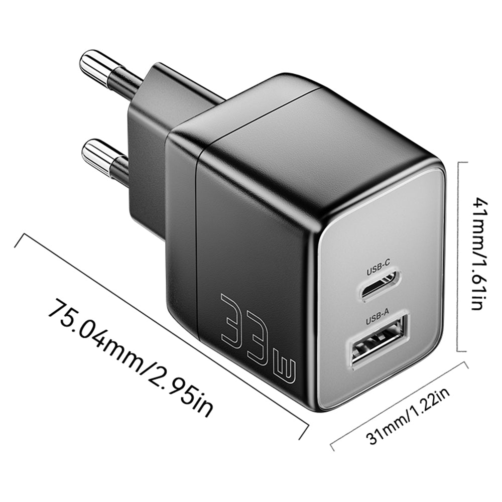 ESSAGER PD 33W Fast Charging Wall Charger USB-A + Type-C Travel GaN Adapter