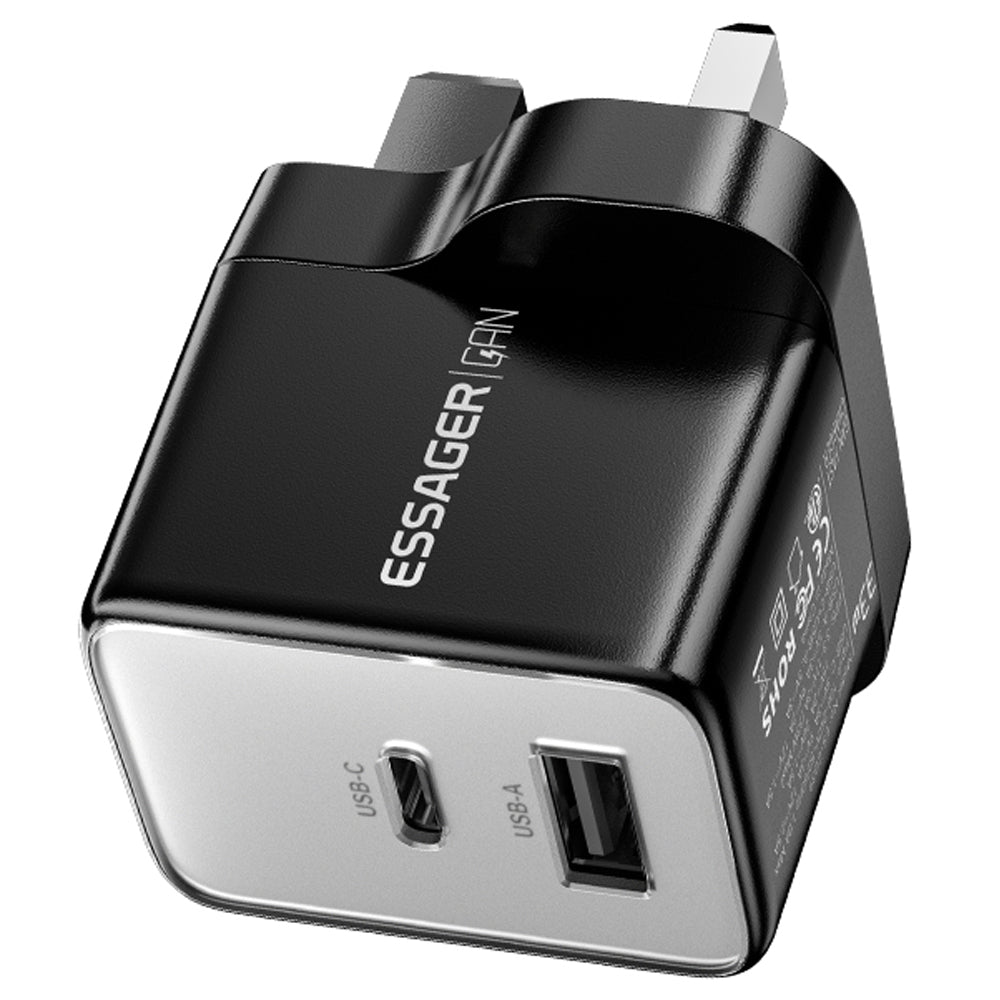 ESSAGER PD 33W Fast Charging Wall Charger USB-A + Type-C Travel GaN Adapter