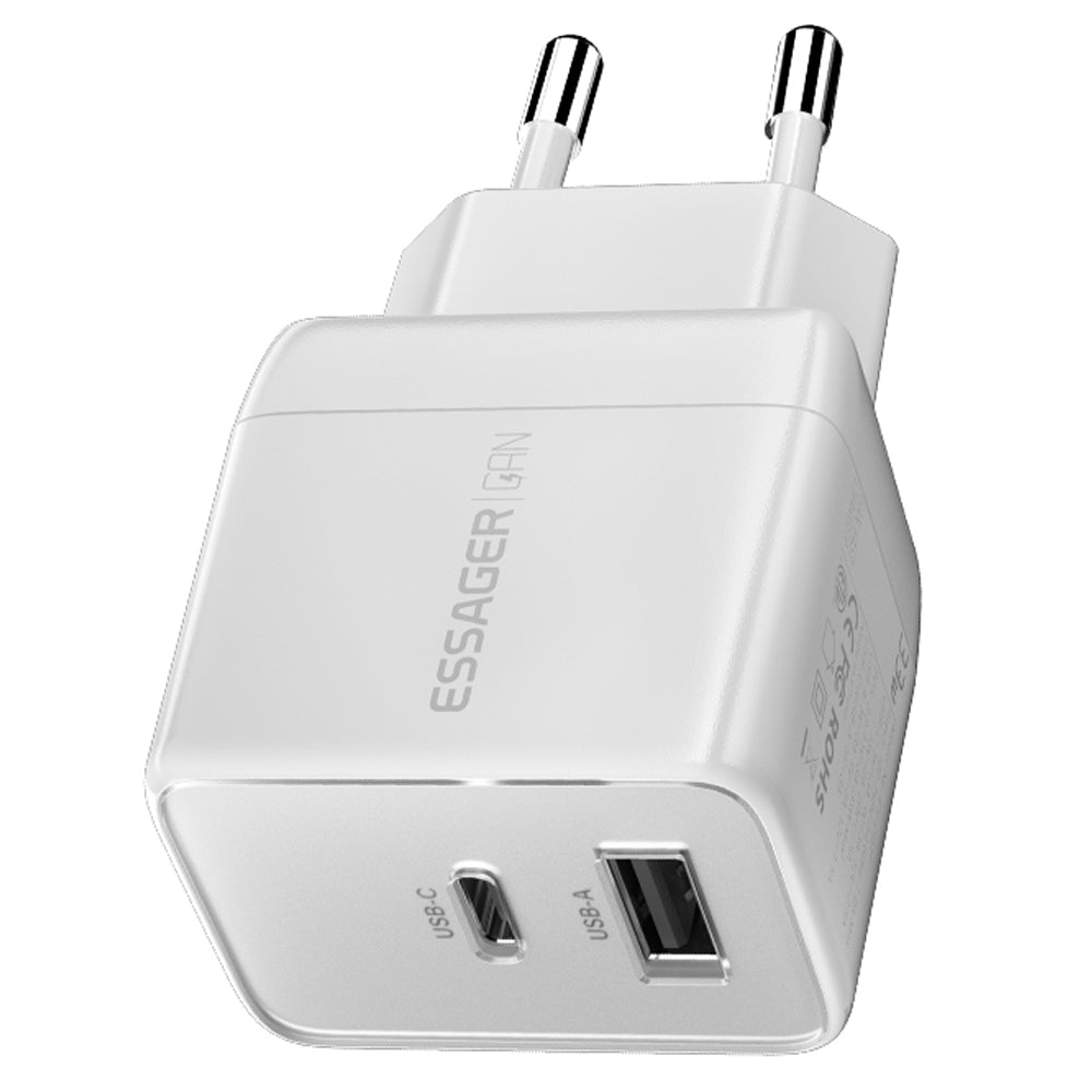 ESSAGER PD 33W Fast Charging Wall Charger USB-A + Type-C Travel GaN Adapter