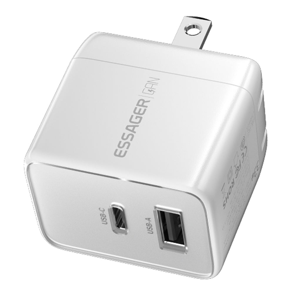 ESSAGER PD 33W Fast Charging Wall Charger USB-A + Type-C Travel GaN Adapter