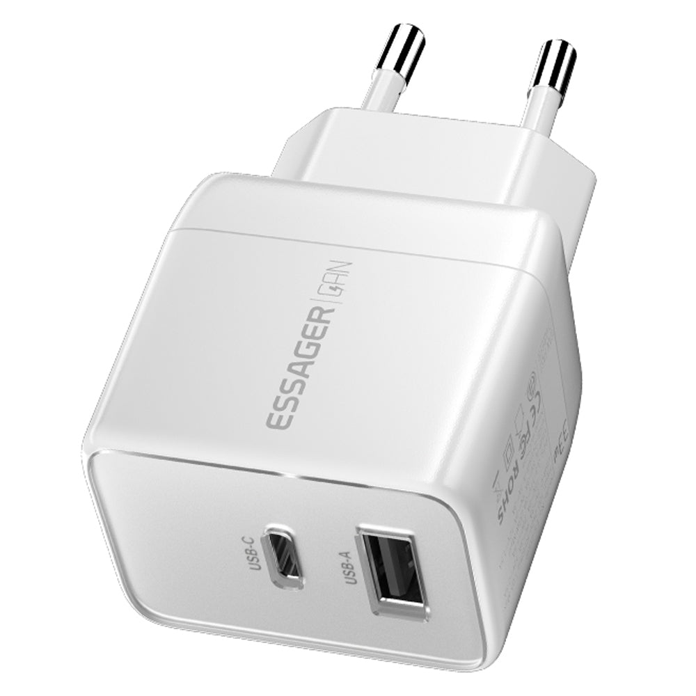 ESSAGER PD 33W Fast Charging Wall Charger USB-A + Type-C Travel GaN Adapter