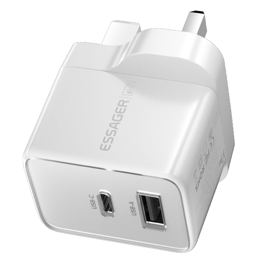 ESSAGER PD 33W Fast Charging Wall Charger USB-A + Type-C Travel GaN Adapter