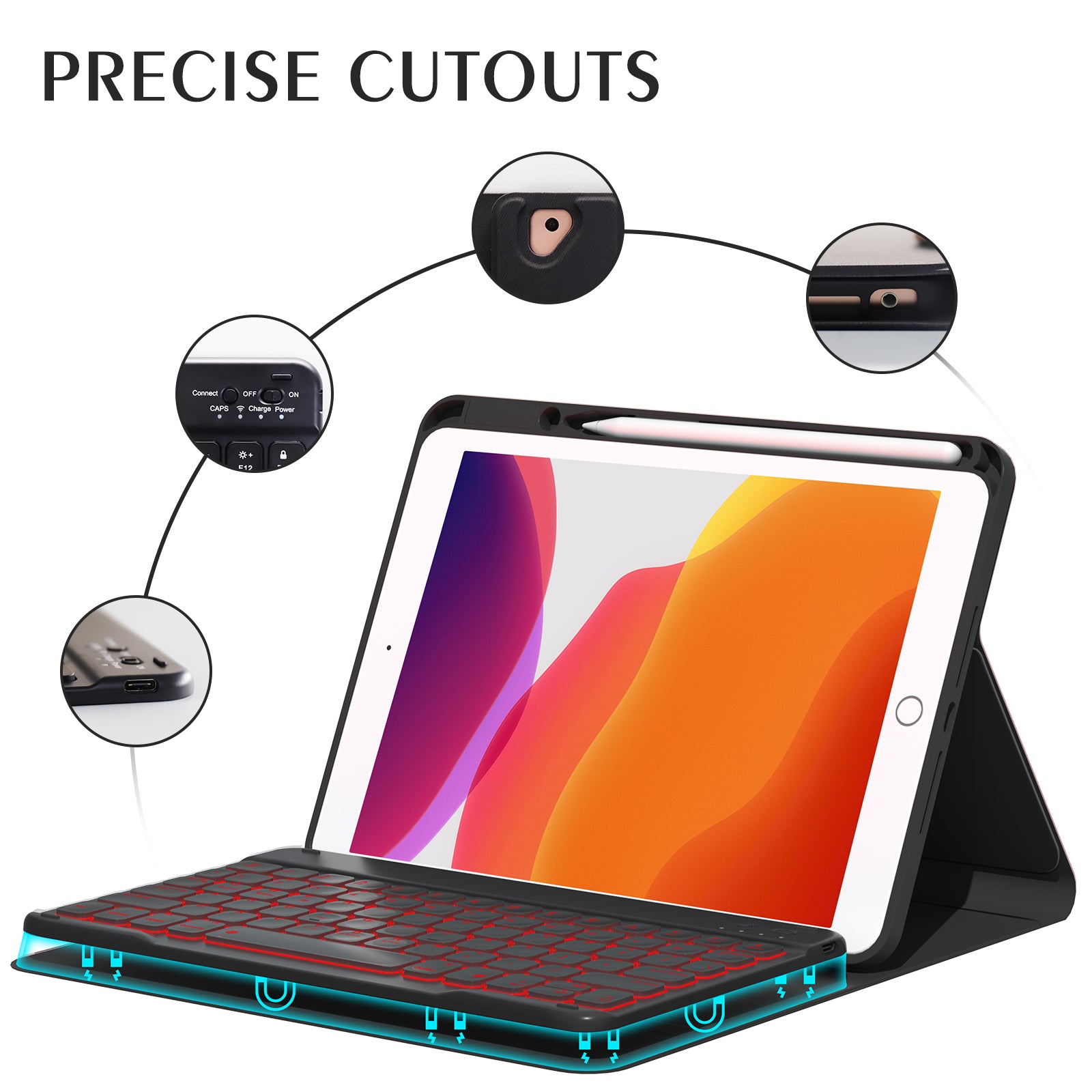 For iPad 10.2 (2021) / (2019) / (2020) / iPad Pro 10.5-inch (2017) / Air 10.5 inch (2019) Backlit Bluetooth Keyboard Tablet Case