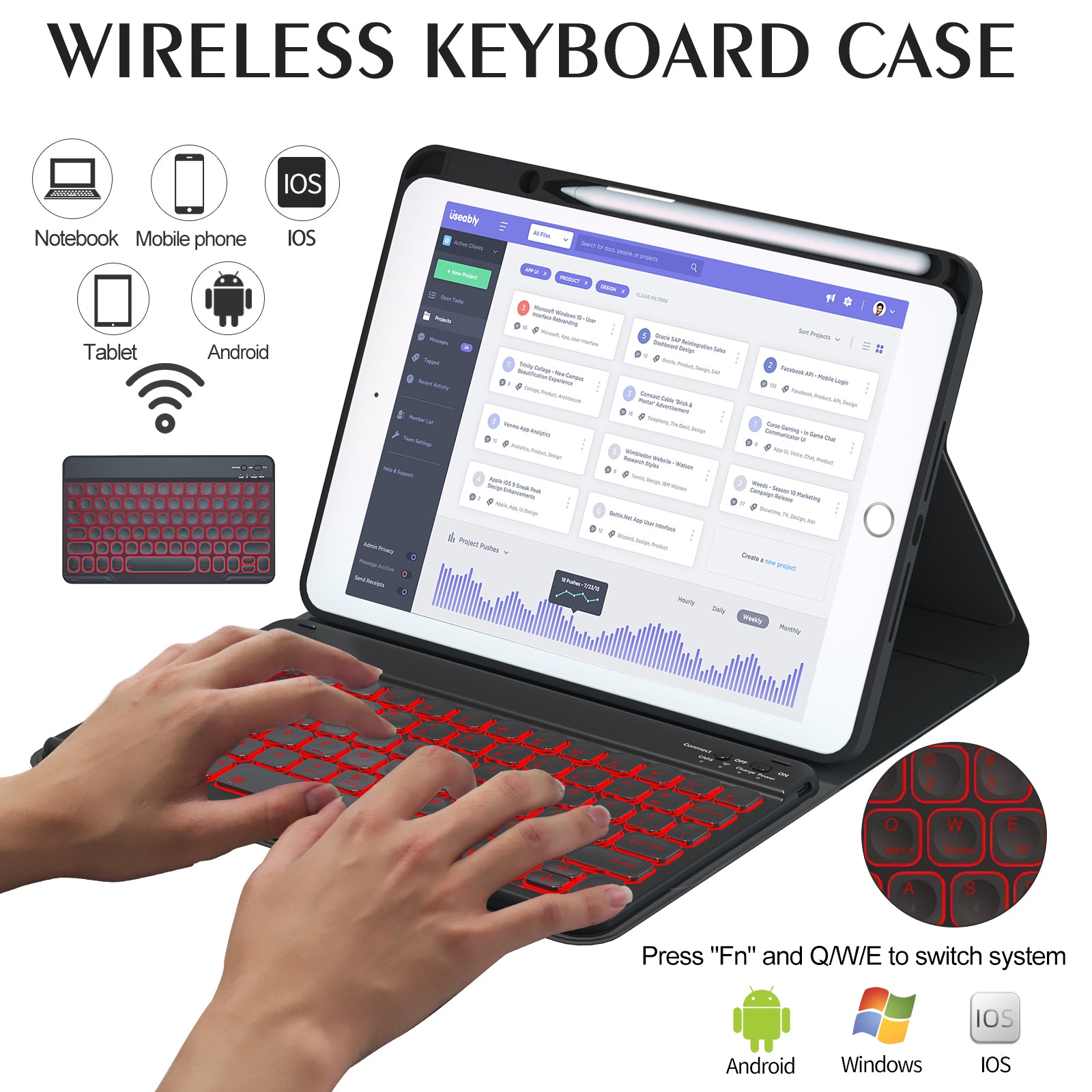 For iPad 10.2 (2021) / (2019) / (2020) / iPad Pro 10.5-inch (2017) / Air 10.5 inch (2019) Backlit Bluetooth Keyboard Tablet Case