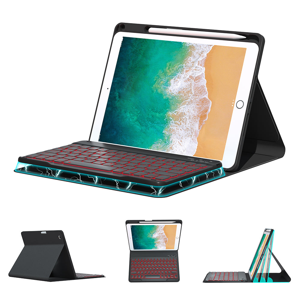 For iPad 9.7-inch (2017) / (2018) / iPad Air 2 Backlit Bluetooth Keyboard Tablet Leather Case