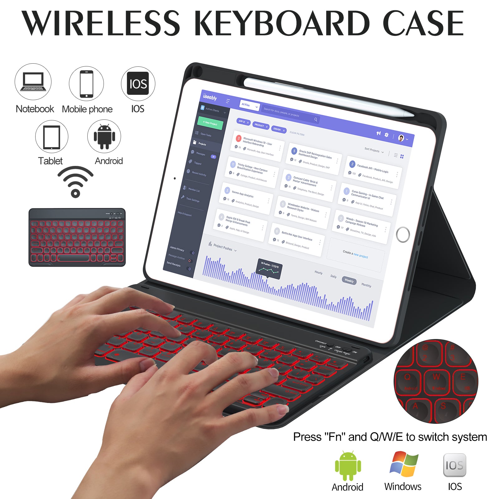 For iPad 9.7-inch (2017) / (2018) / iPad Air 2 Backlit Bluetooth Keyboard Tablet Leather Case