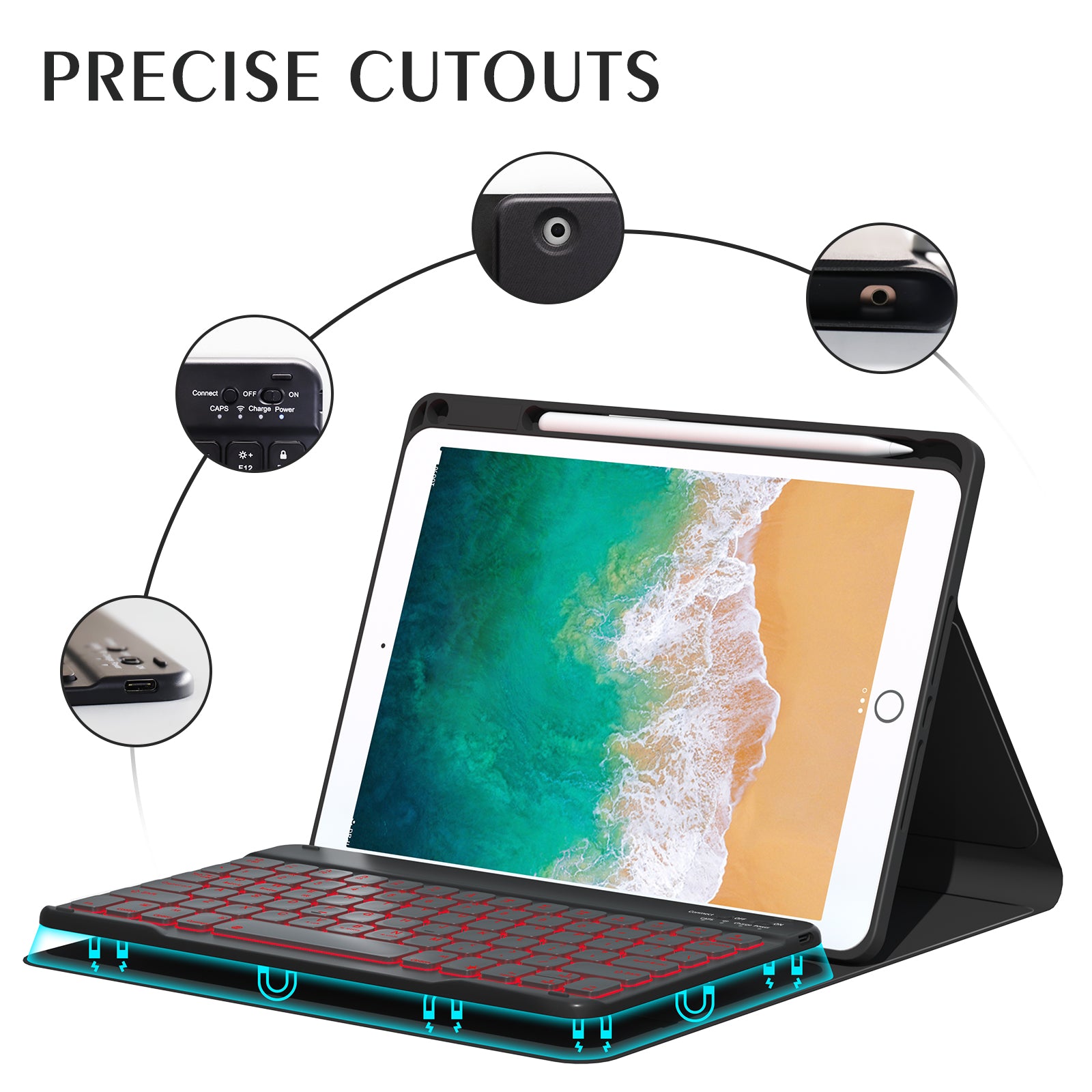 For iPad 9.7-inch (2017) / (2018) / iPad Air 2 Backlit Bluetooth Keyboard Tablet Leather Case